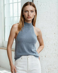 Juliette halterneck ærmeløs strikket crop top