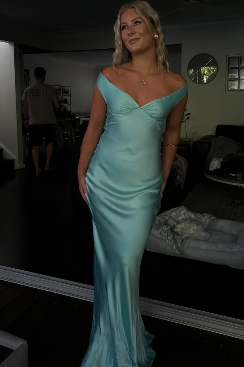 ZEYA - Katelyn Satin Off the Shoulder Maxi Dress