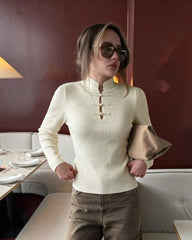 Katie Mandarin-krave ribstrikket top