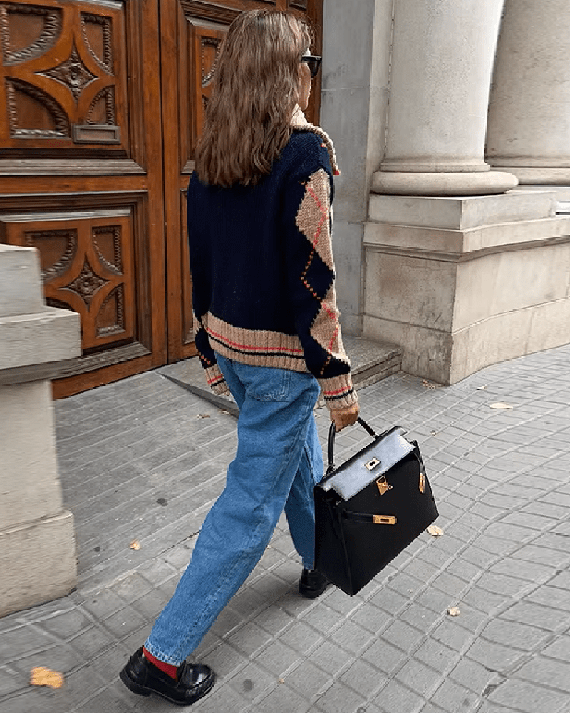 ZEYA - Lara Argyle Ribbed Knit Zip-Up Cardigan