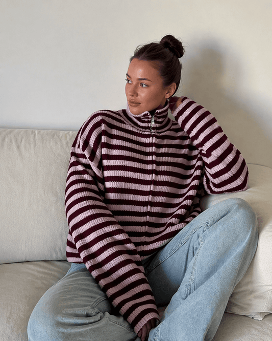 ZEYA - Leah Striped Knit High-Neck Sweater