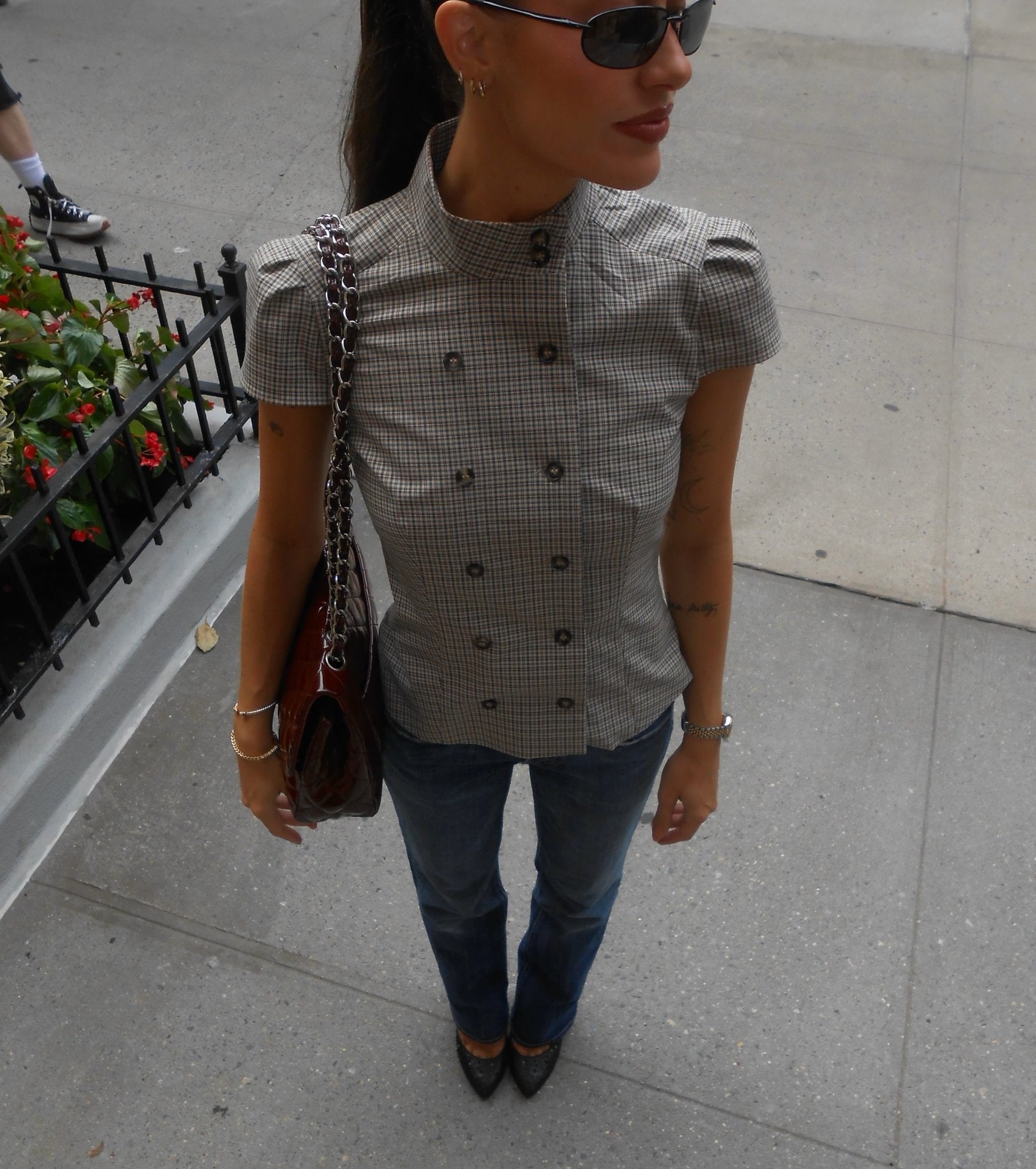 ZEYA - Lola Plaid High Neck Fitted Blouse