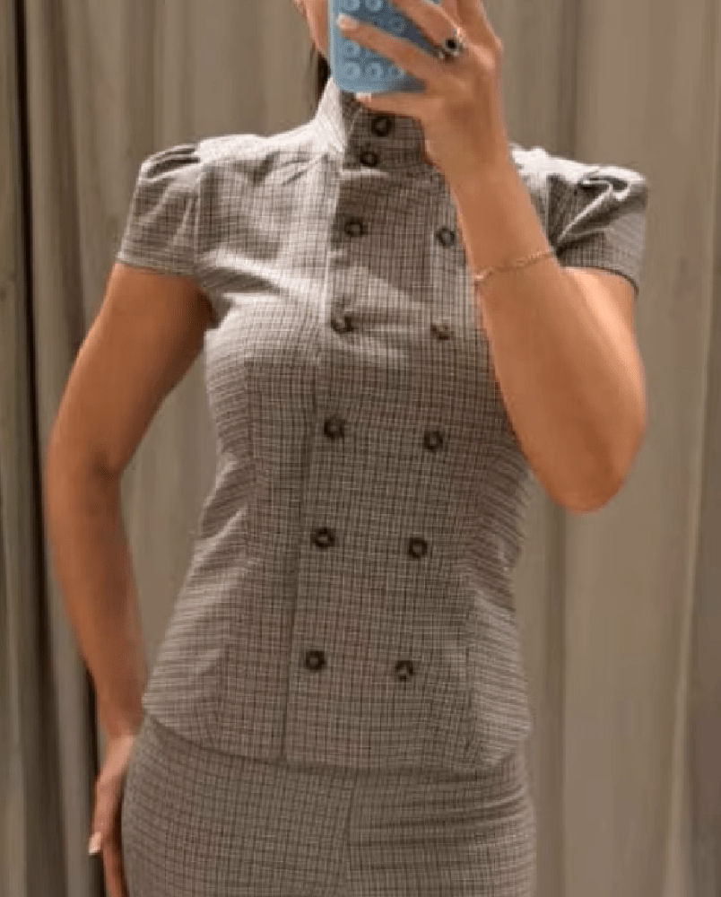 ZEYA - Lola Plaid High Neck Fitted Blouse