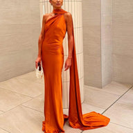 Loredana Halterneck Silk Satin Maxi Kjole