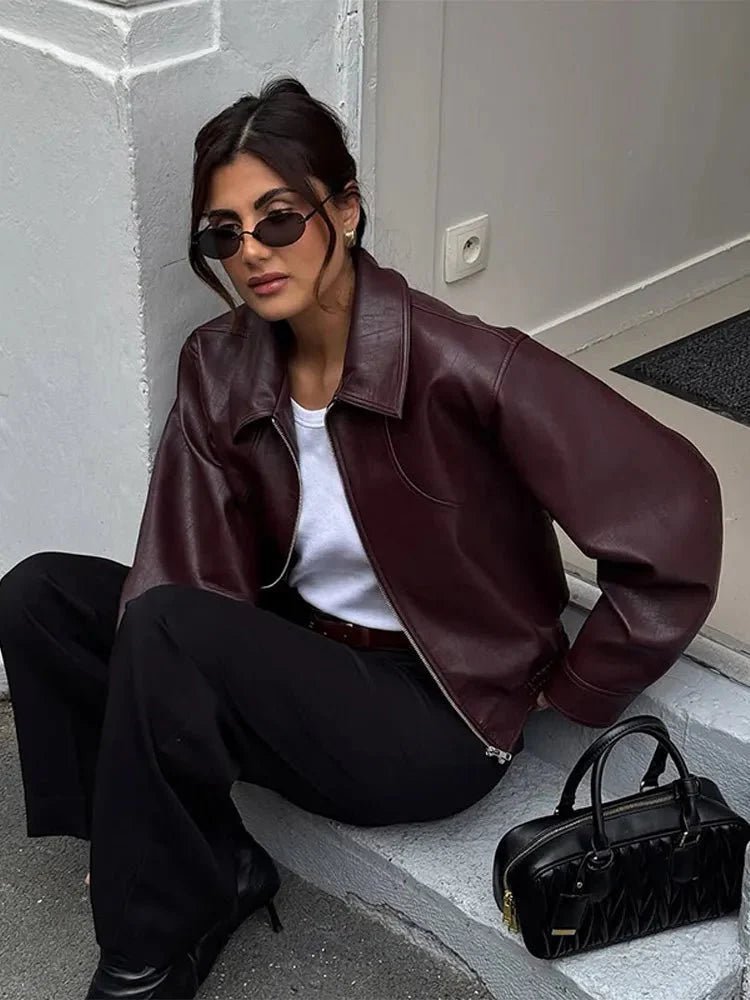 ZEYA - Luciana Leather Jacket Wine Red