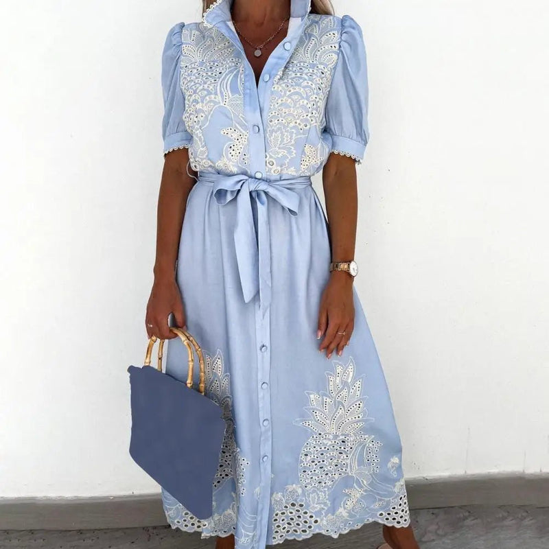 ZEYA - Margot Embroidered Lace-Up Maxi Dress