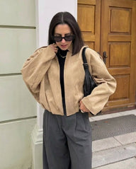 Mia Faux Suede Oversized Zip Jacket