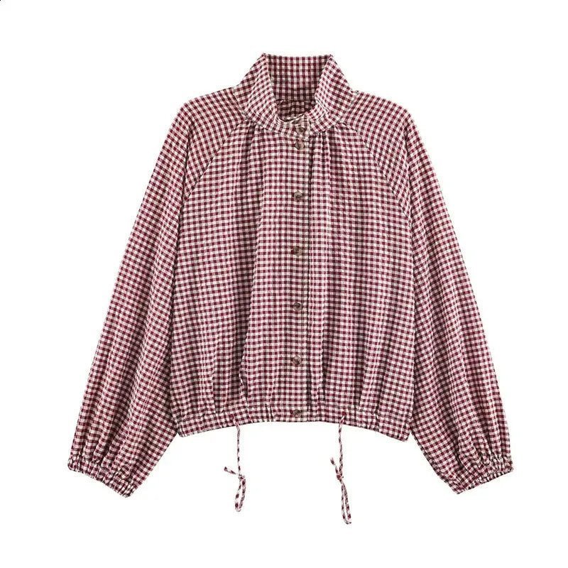 ZEYA - Mila Plaid Drawstring High Neck Jacket