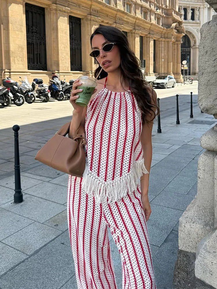 ZEYA - Mila Striped Fringe Two-Piece Set