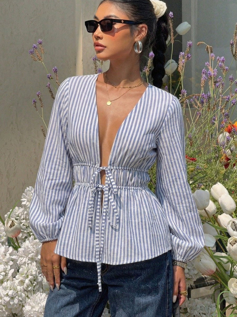 ZEYA - Mireille Striped Tie - Front Blouse