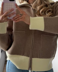 Monica Contrast Zip-Up Knit Cardigan
