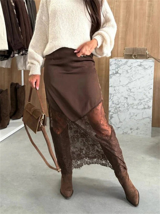 ZEYA - Nadia Satin Lace Maxi Skirt