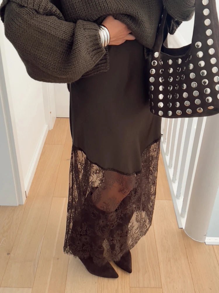 ZEYA - Nadia Satin Lace Maxi Skirt