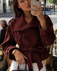 Nicole Funnel Neck Faux Suede Bæltejakke