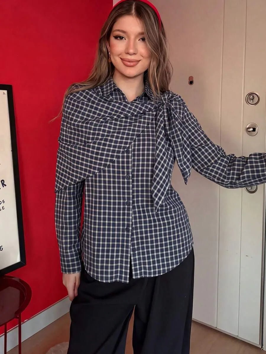 ZEYA - Nicole Plaid Scarf-Tie Shirt