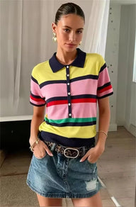 Rachel Colorblock Knit Polo Top