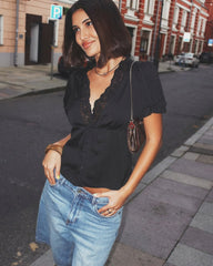 Roselle Lace Short Sleeve V-Neck Top