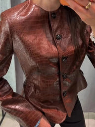 Ruth Croc Embossed Faux Leather Jacket