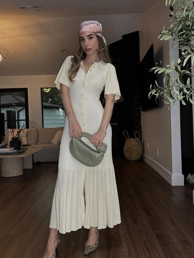 ZEYA Shelly Bodycon Knitted Maxi Dress in Beige