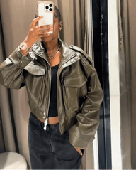 Hanna Faux Leather Bomber Jacket