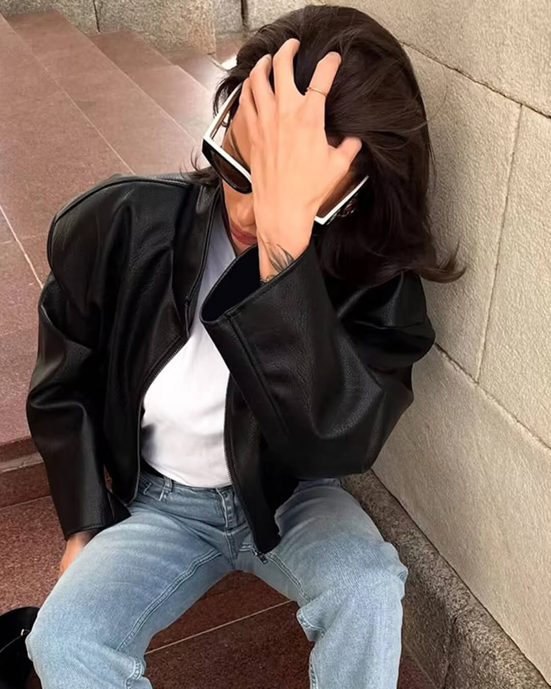 ZEYA - Soria Zip Up Leather Jacket
