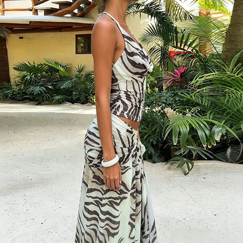 ZEYA - Trinity Halter Vest Leopard Skirt Set