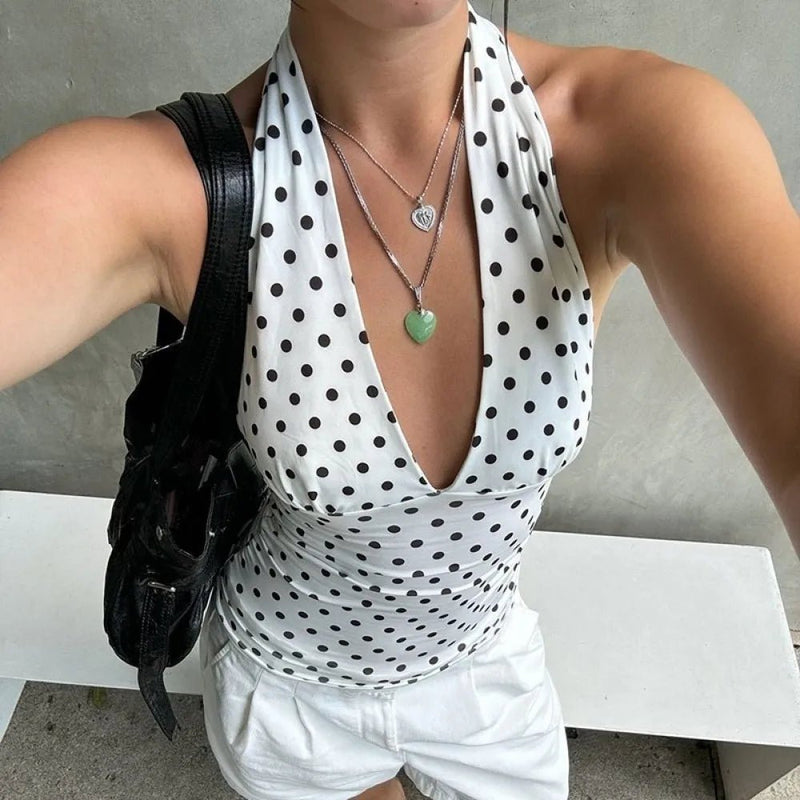 ZEYA - Wren Polka Dot Off-Shoulder Tank Top