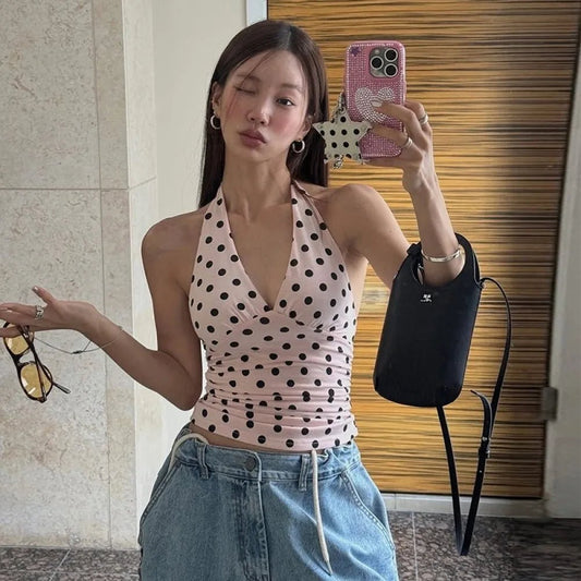 ZEYA - Wren Polka Dot Off-Shoulder Tank Top
