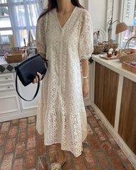 Zelia V-hals Broderet Maxi Kjole
